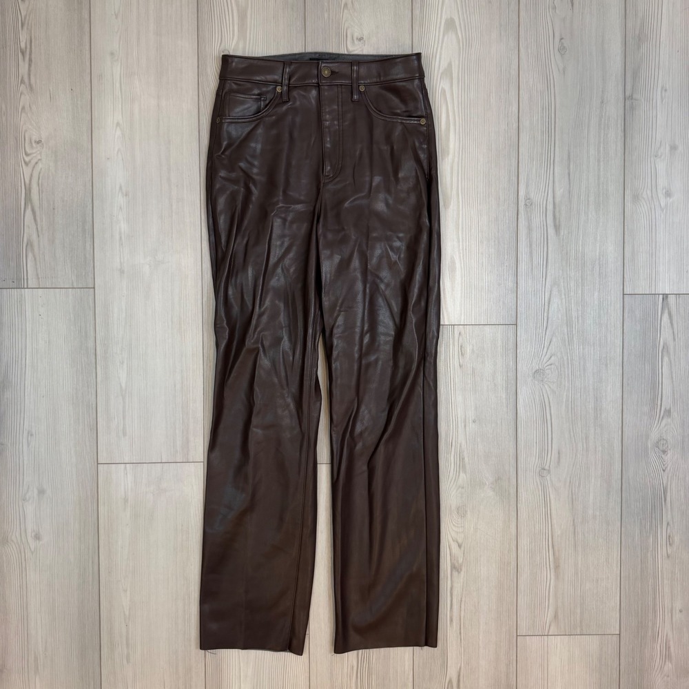 Express Modern Straight Super High Rise Faux Leather Pants Brown 6R